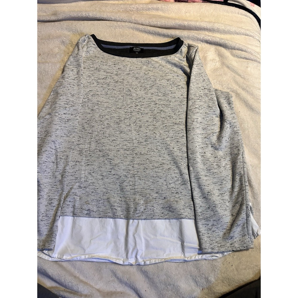 Jones New York Signature Women XL Gray Marled Layered Hem Blouse Top